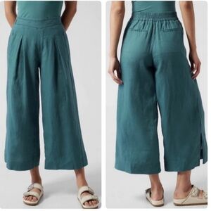 Athleta NWT Playa Linen Wide Leg Crop Pant Borealis Green Plus Size 20